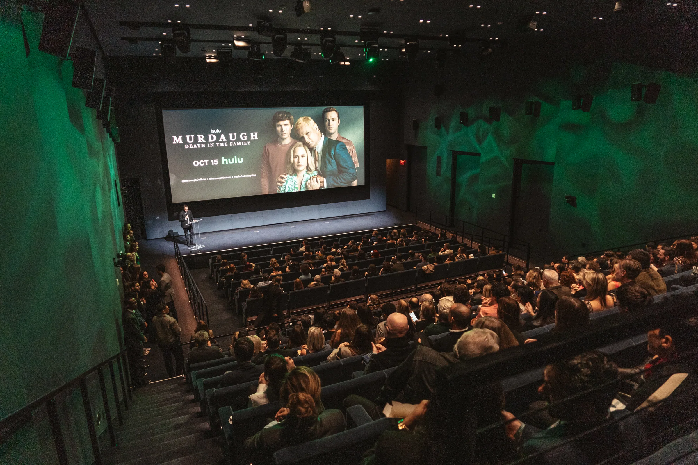 A full screening room with the Murdaugh key art on screen