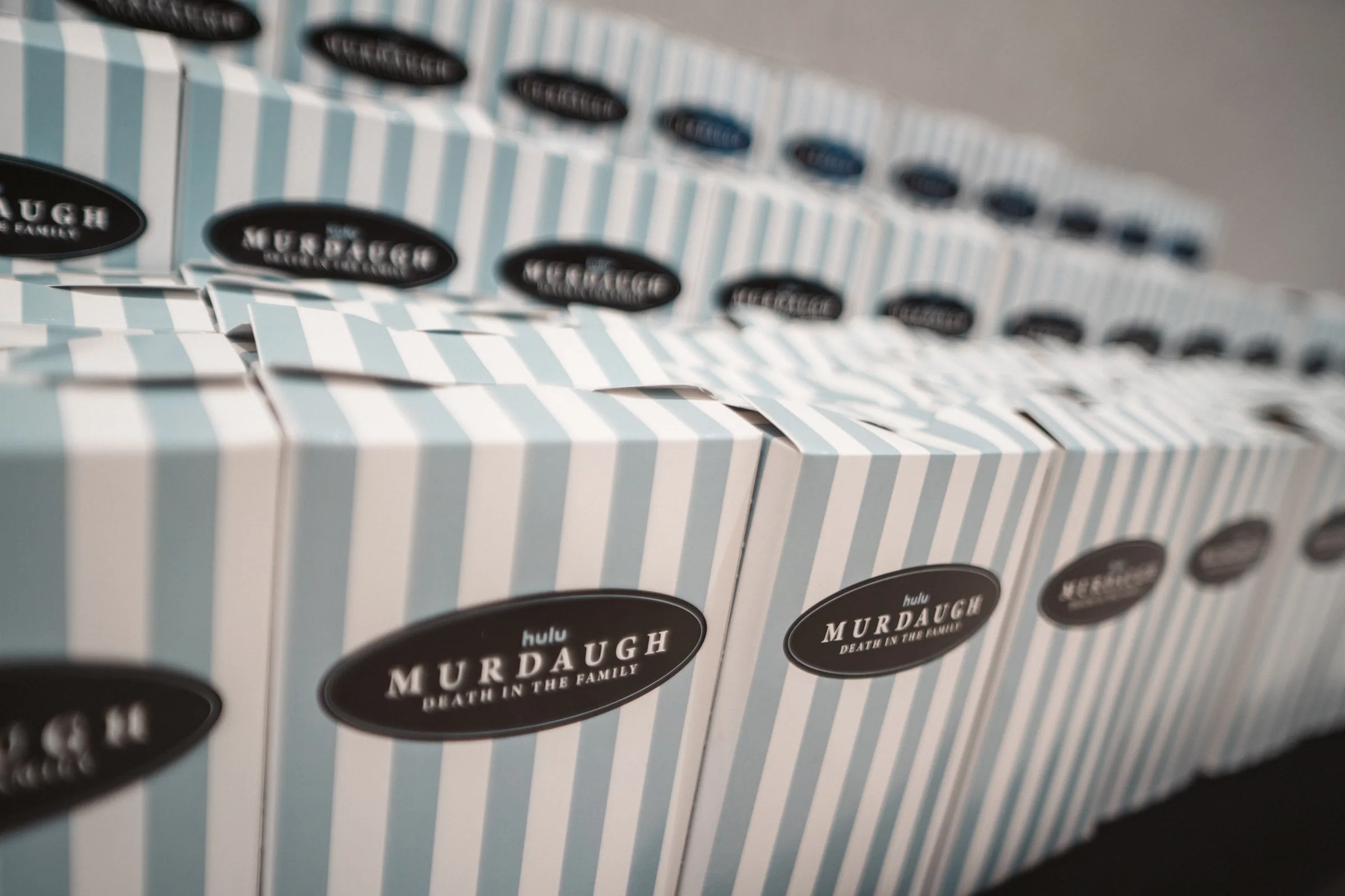 Rows of striped Murdaugh gift boxes